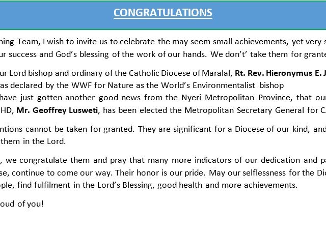 Congratulations to Rt. Rev. Bishop Dr. Hieronymus Joya, IMC, and Director Geoffrey Lusweti!